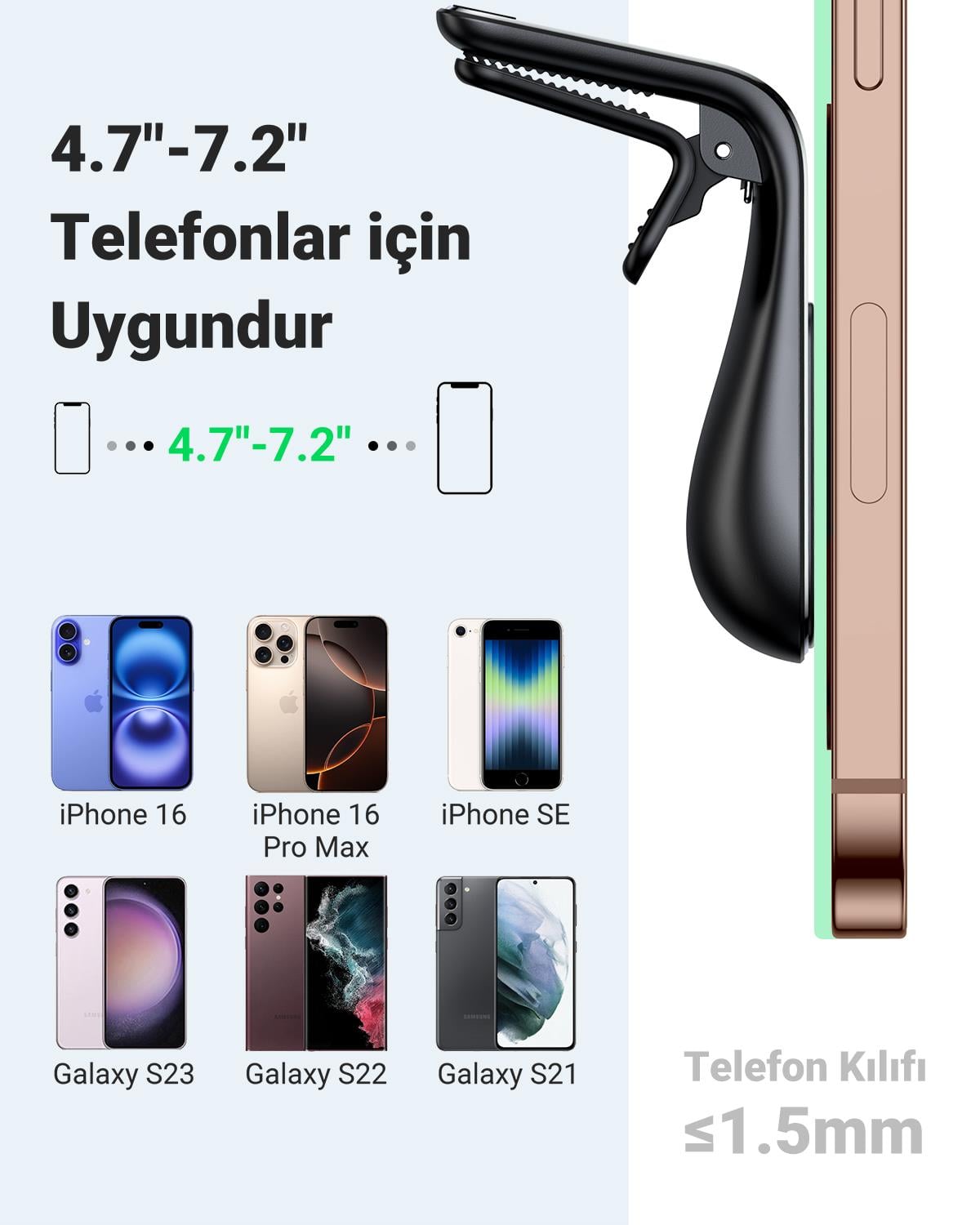 UGREEN Uzun Manyetik  Araç İçi Telefon Tutucu, Siy