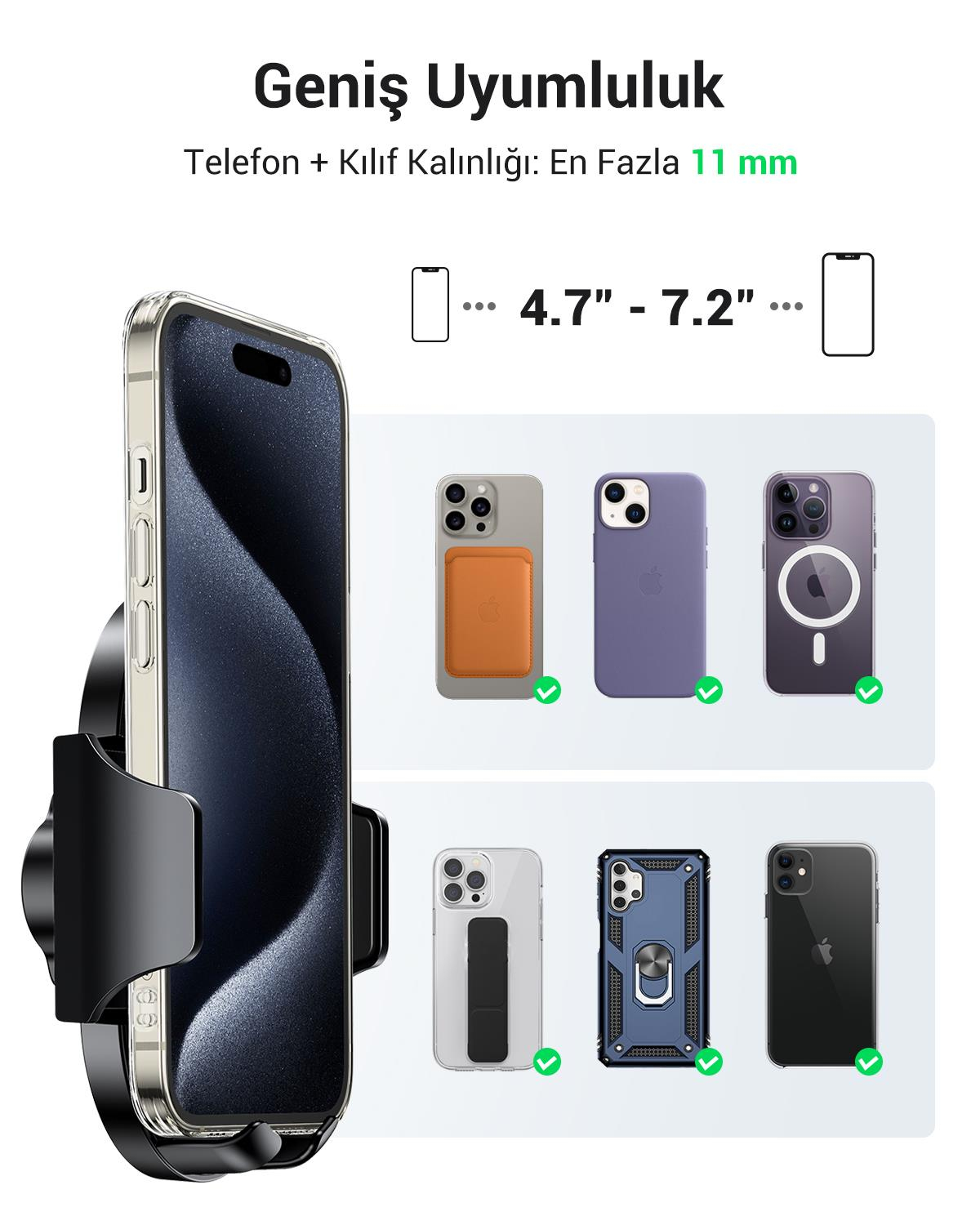 UGREEN Vantuzlu Uzayan Ayarlanabilir Mekanik Telefon Tutucu, Siyah, 20473