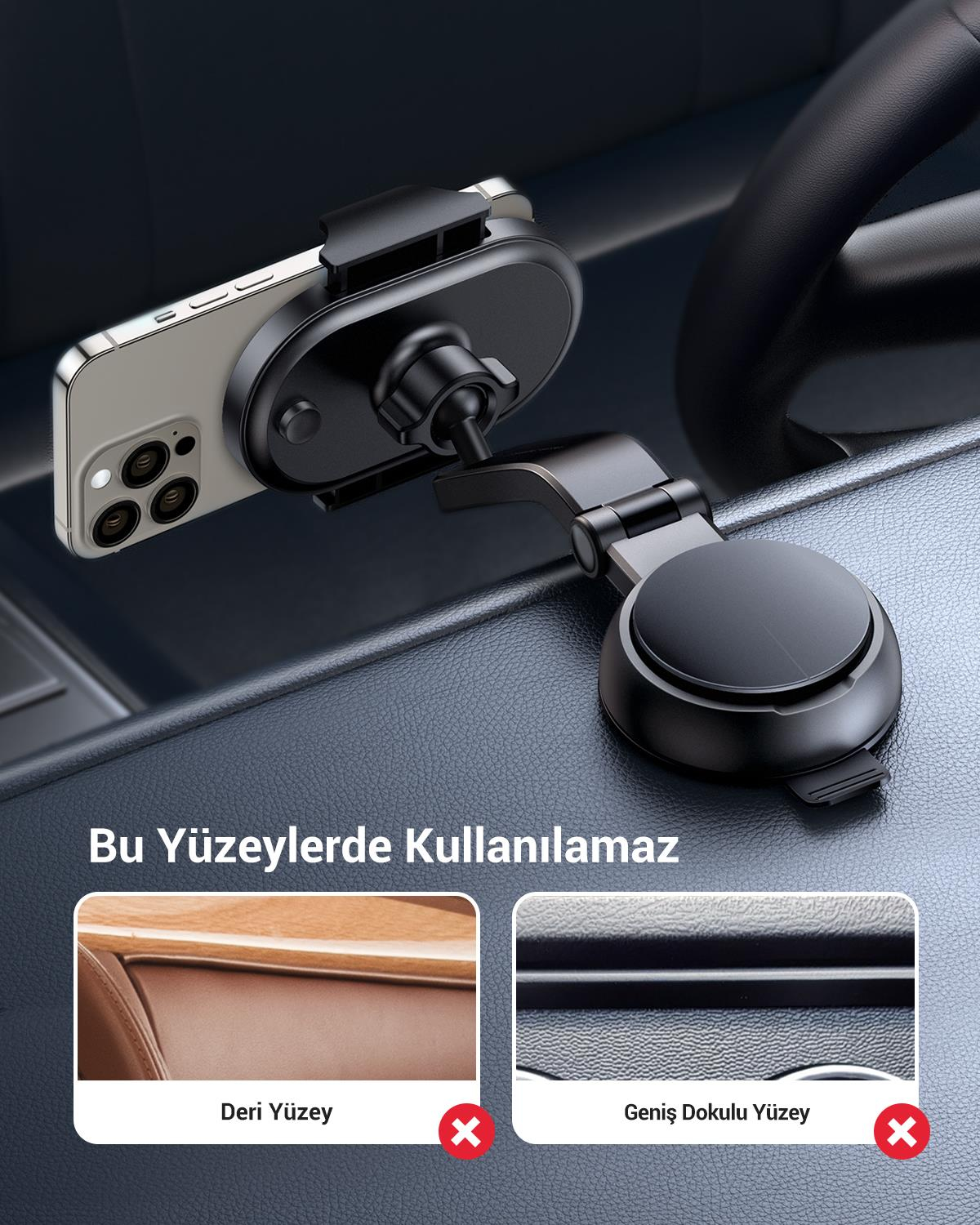 UGREEN Vantuzlu Uzayan Ayarlanabilir Mekanik Telefon Tutucu, Siyah, 20473
