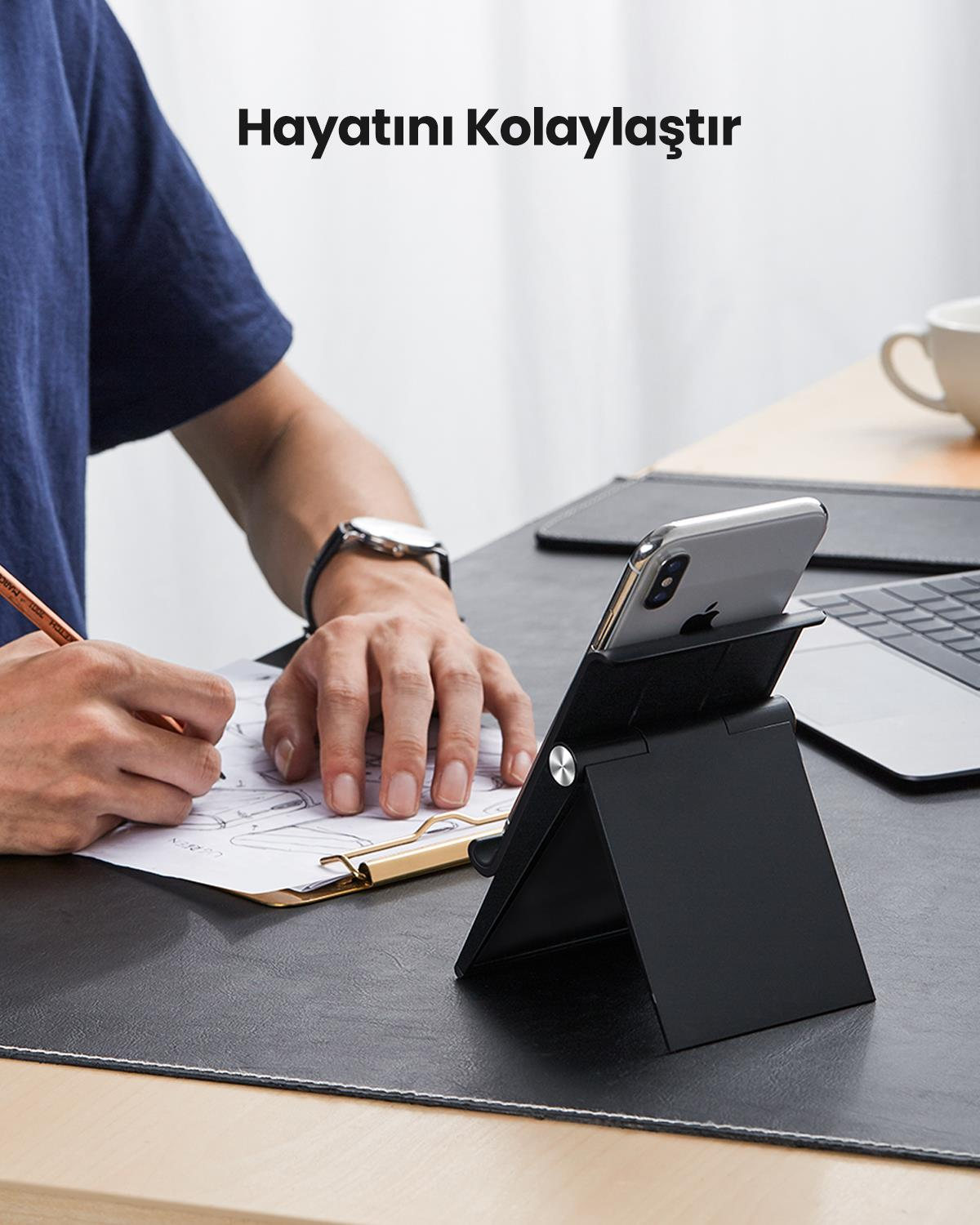 UGREEN Yükseklik Ayarlı Telefon Tutucu Standı, Siy