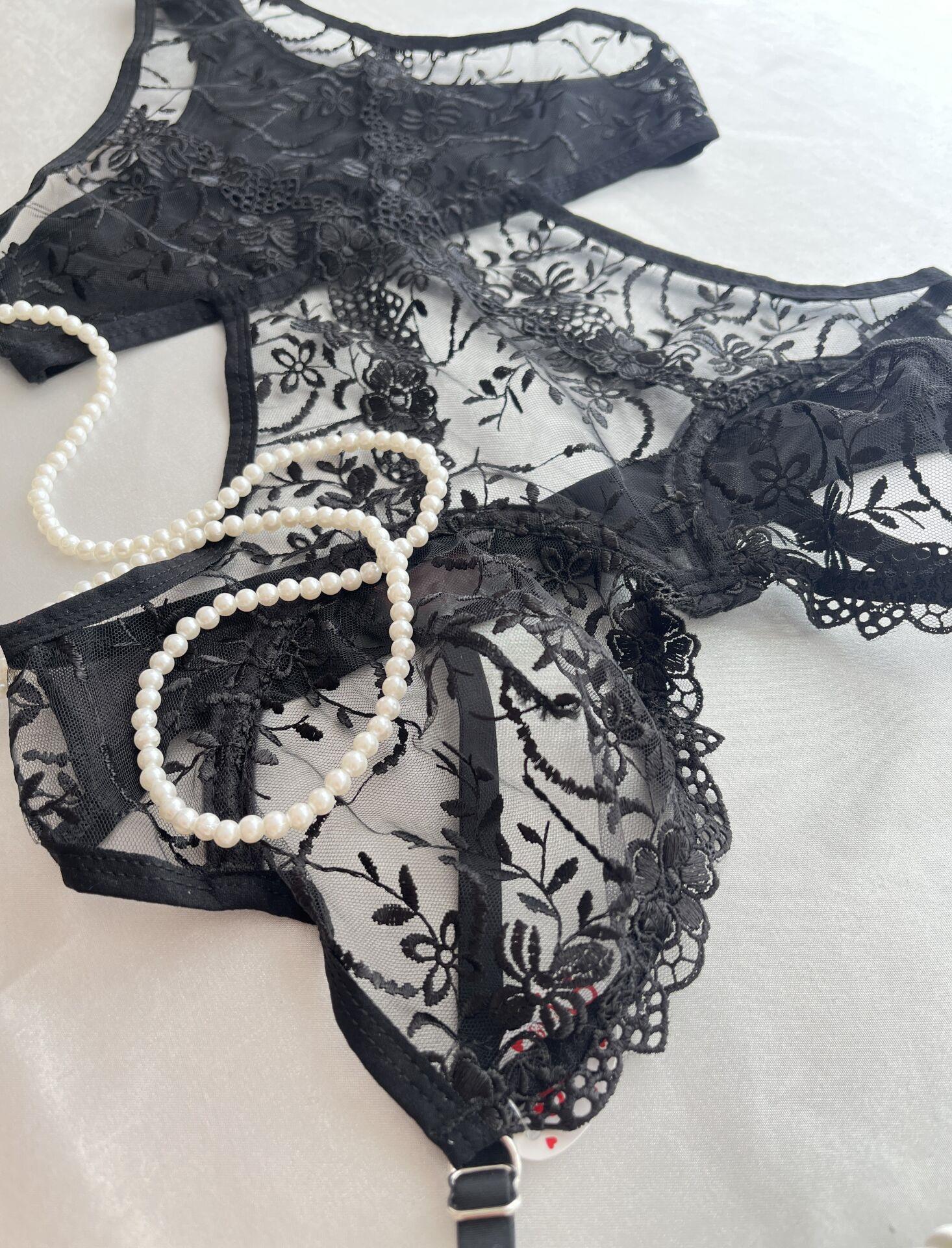 Dantelli Balenli Siyah Bodysuit