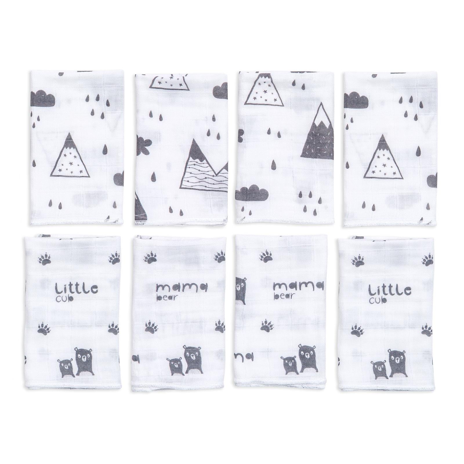 8'li Muslin Ağız Bezi - Mountains - Beyaz - 30 x 30 Cm