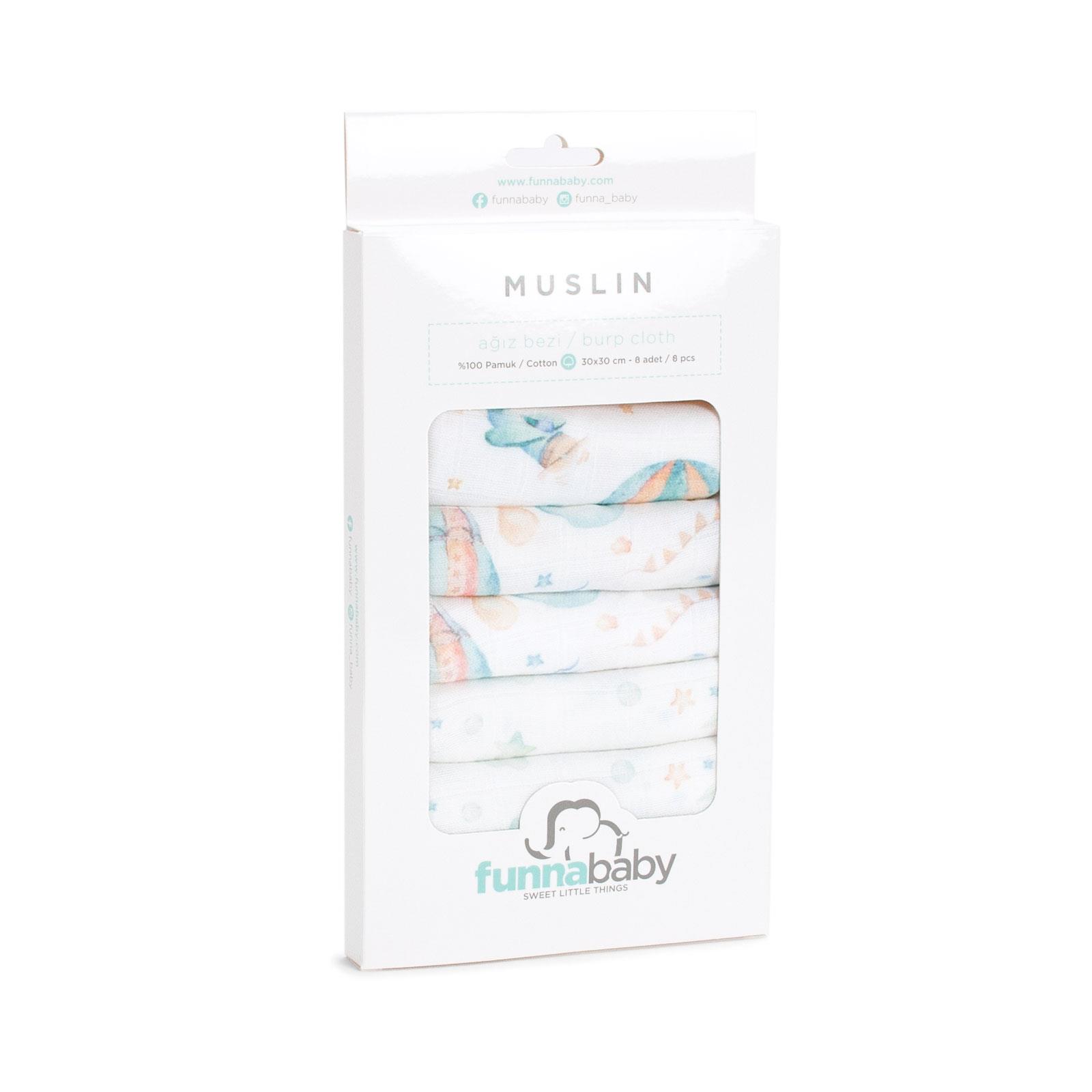 8'li Muslin Ağız Bezi - Sky - Mavi - 30 x 30 Cm