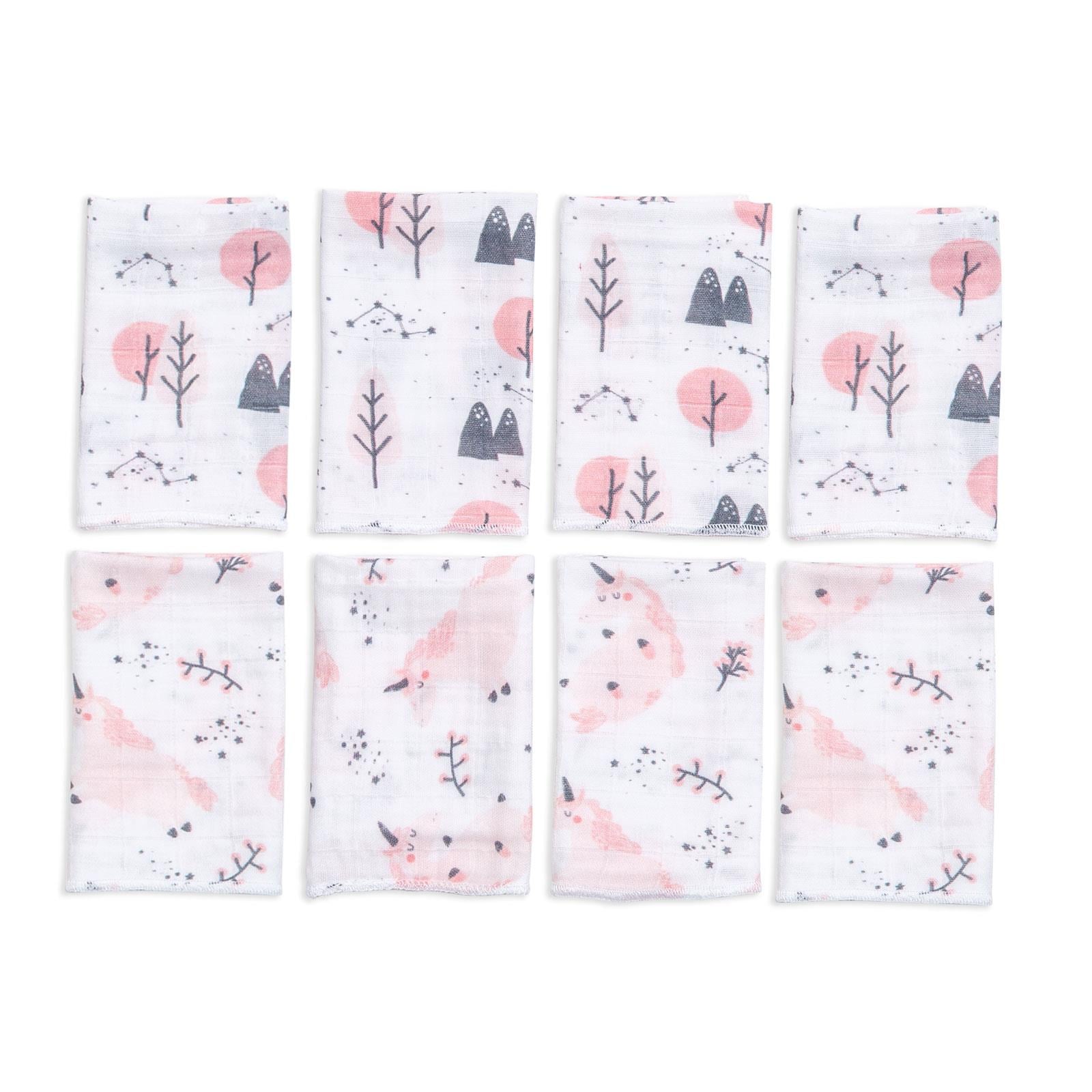 8'li Muslin Ağız Bezi - Unicorn - Pembe - 30 x 30 Cm