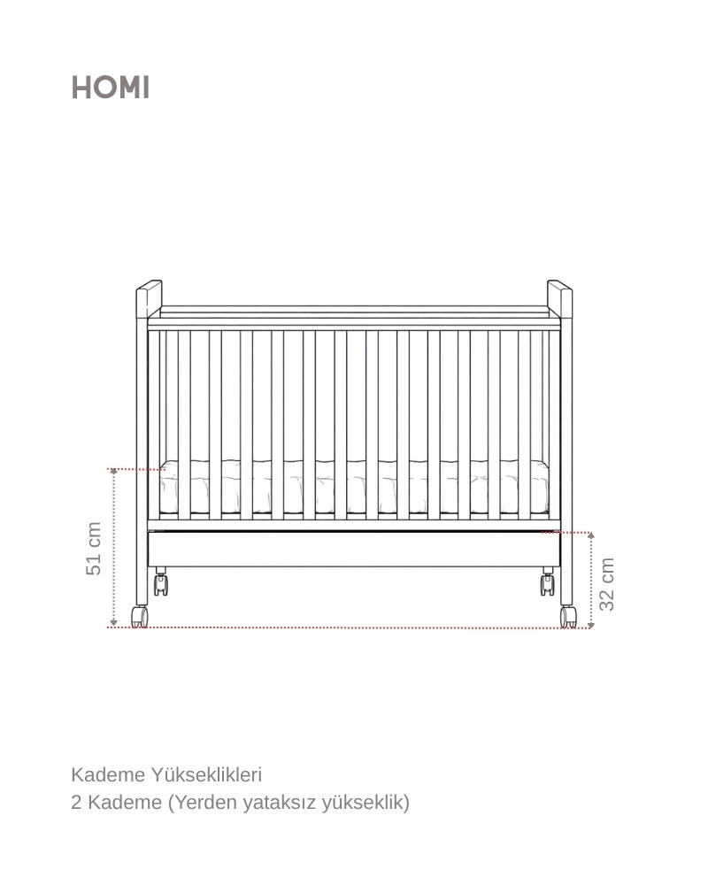 Ahşap Bebek Beşiği İç Yataklı Homi Beyaz 71 x 130 cm