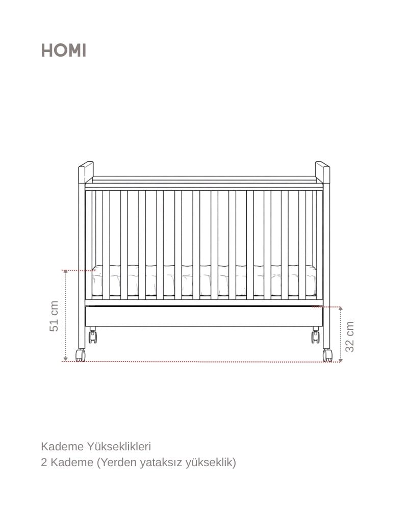 Ahşap Bebek Beşiği İç Yataklı Homi Gri 71 x 130 cm