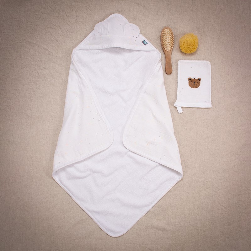 Bambu Muslin - Başlıklı Havlu - Teddy - Beyaz - 75 x 75 Cm