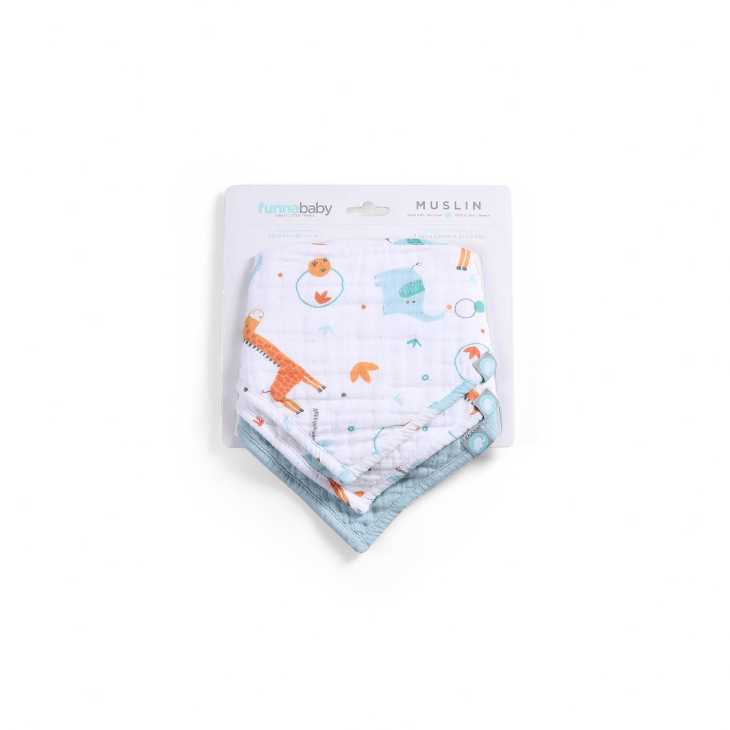 Bandana Seti / 3 parça - Giraffe - Mavi - 0-1 Yaş