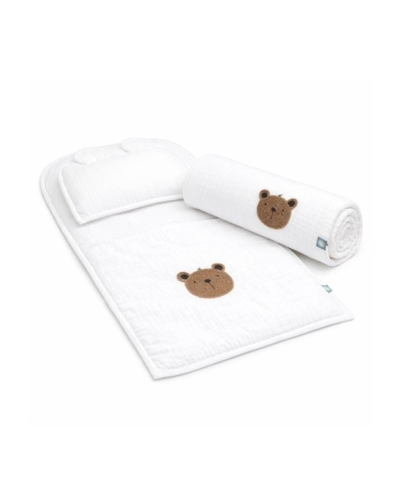 Bebek Altaçma Seti Müslin Teddy Beyaz 40 x 70 cm