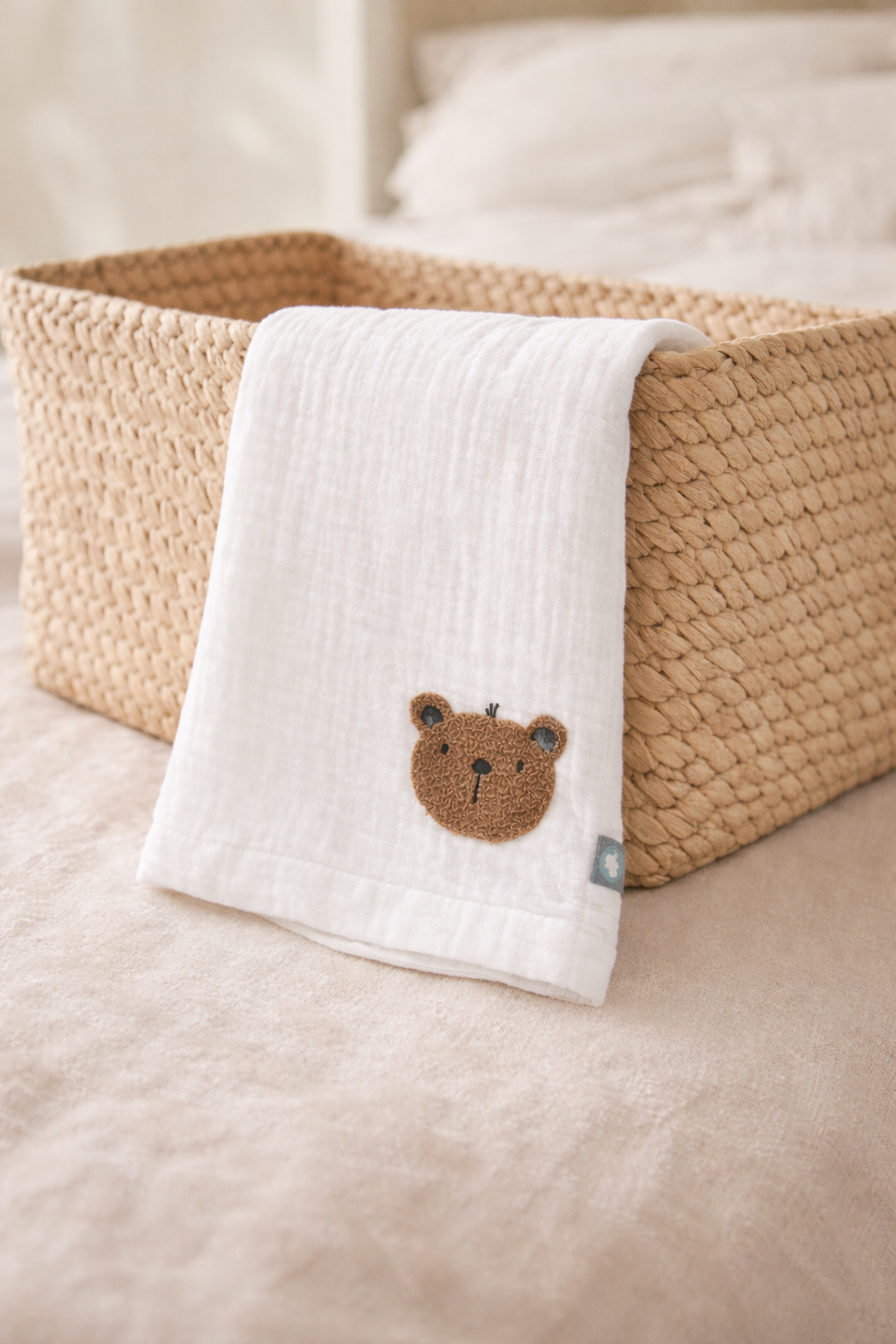 Bebek Battaniyesi Müslin Teddy Beyaz 120 x 120 cm