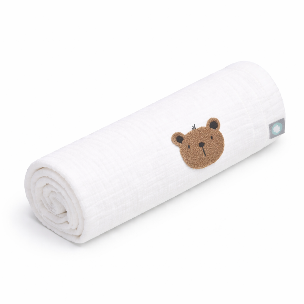 Bebek Battaniyesi Müslin Teddy Beyaz 120 x 120 cm