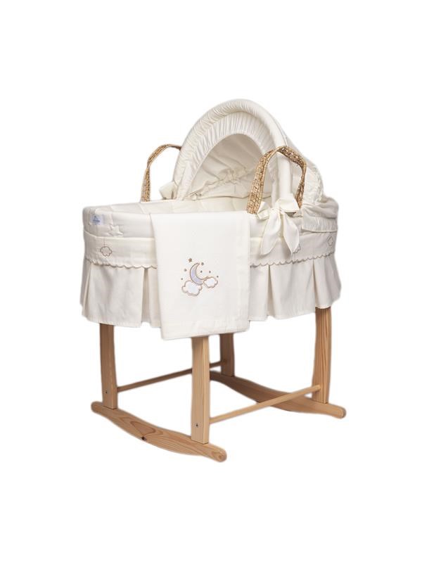 Bebek Hasır Sepet Beşik Seti Sallanır Ayaklı Luna Elegant Ekru 85 cm