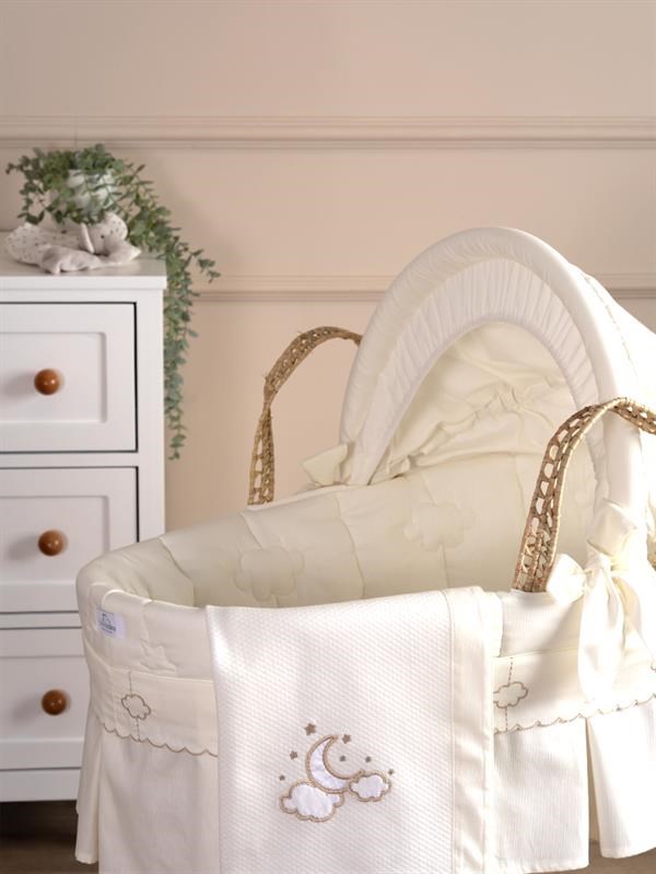 Bebek Hasır Sepet Beşik Seti Sallanır Ayaklı Luna Elegant Ekru 85 cm