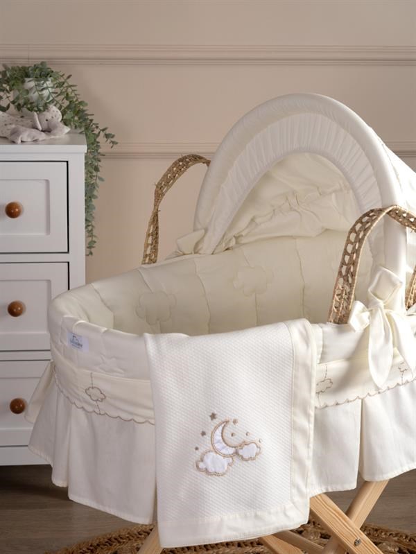 Bebek Hasır Sepet Beşik Tekstil Seti Luna Elegant Ekru 85 cm