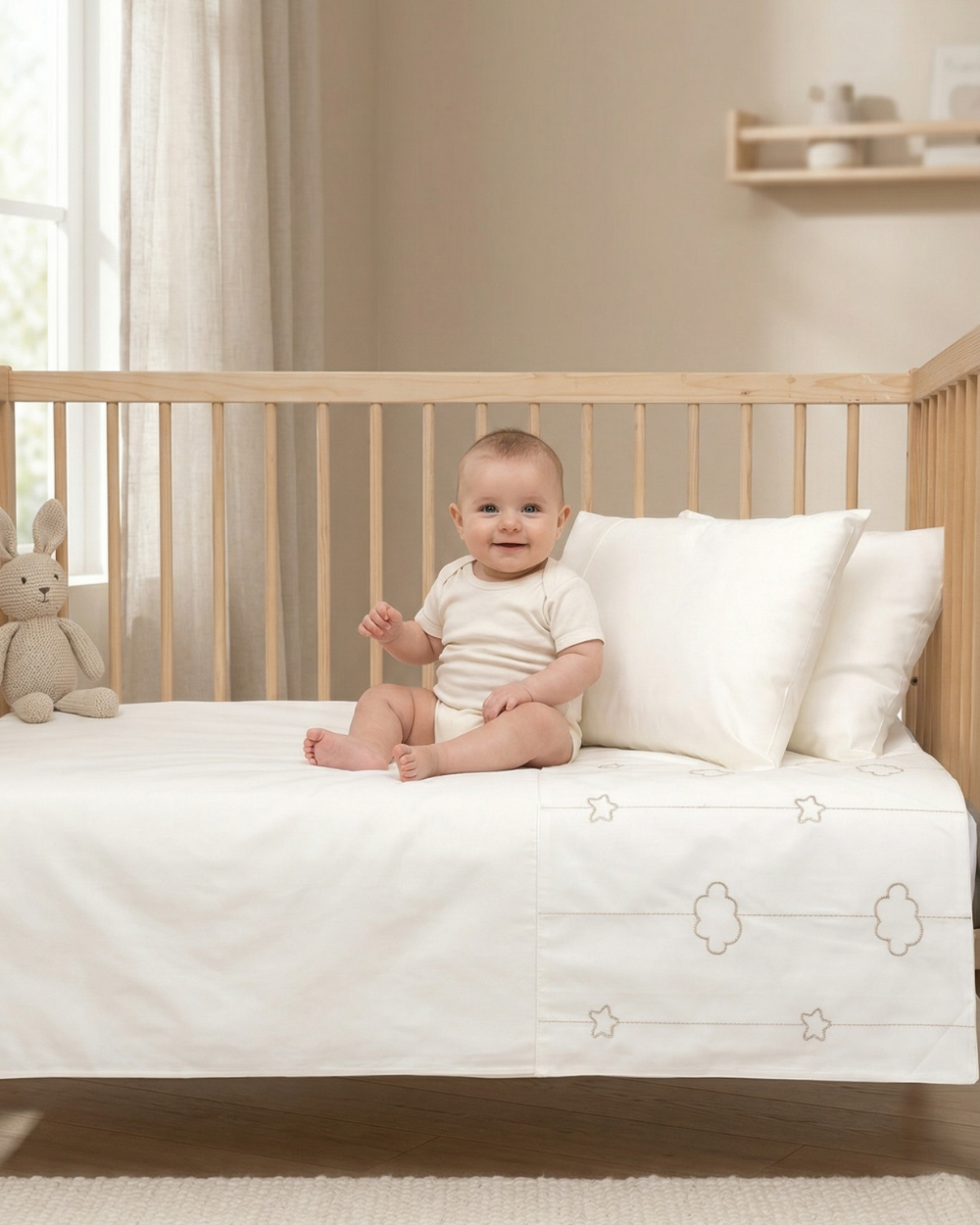 Bebek Nevresim Takımı 4'lü Luna Elegant Ekru 100 x 150 cm