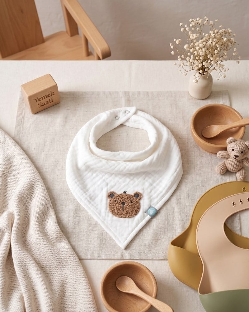 Bebek Tulum Seti Müslin 2'li Teddy Beyaz