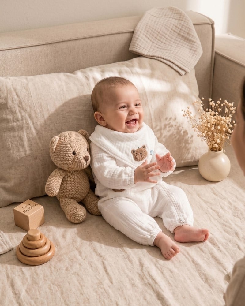 Bebek Tulum Seti Müslin 2'li Teddy Beyaz