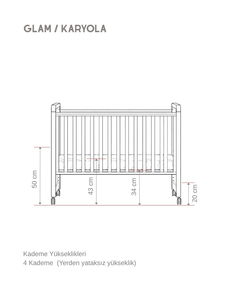 Büyüyen Ahşap Bebek Beşiği İç Yataklı Glam Naturel 71 x 130 cm