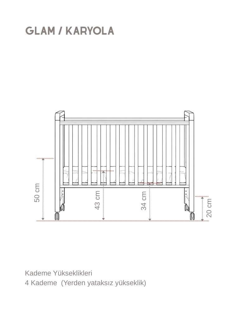 Büyüyen Ahşap Bebek Beşiği İç Yataklı Glam Beyaz 71 x 130 cm