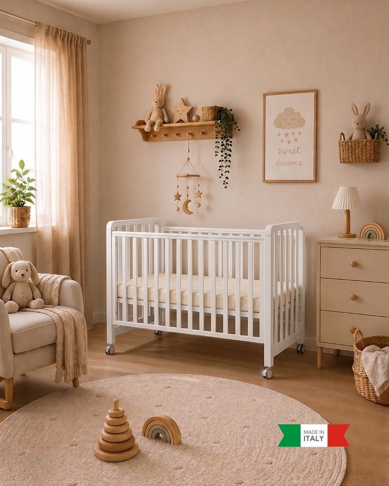 Büyüyen Ahşap Bebek Beşiği İç Yataklı Glam Beyaz 71 x 130 cm