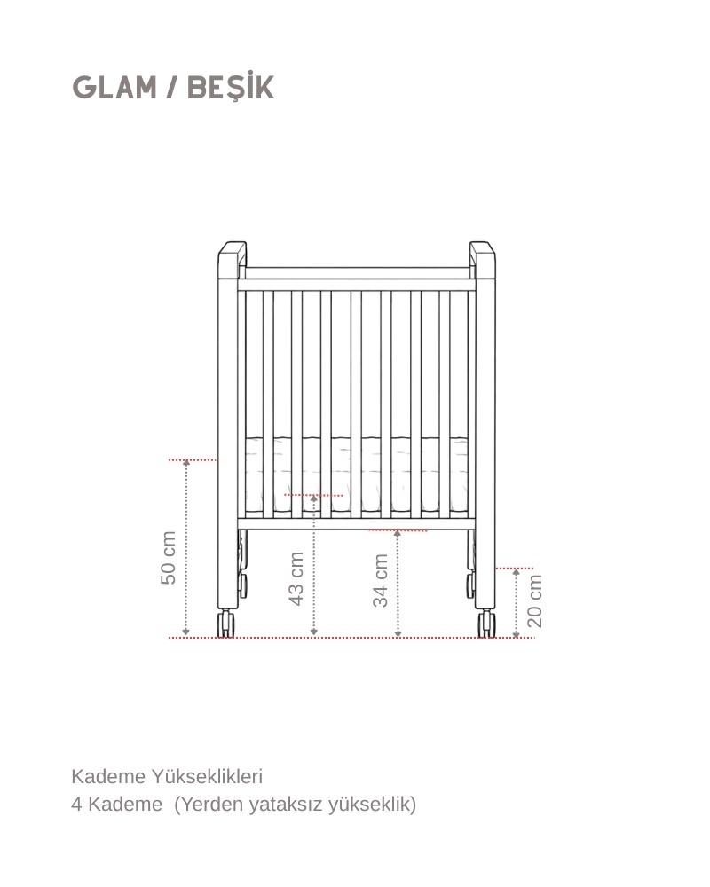 Büyüyen Ahşap Bebek Beşiği İç Yataklı Glam Naturel 71 x 130 cm