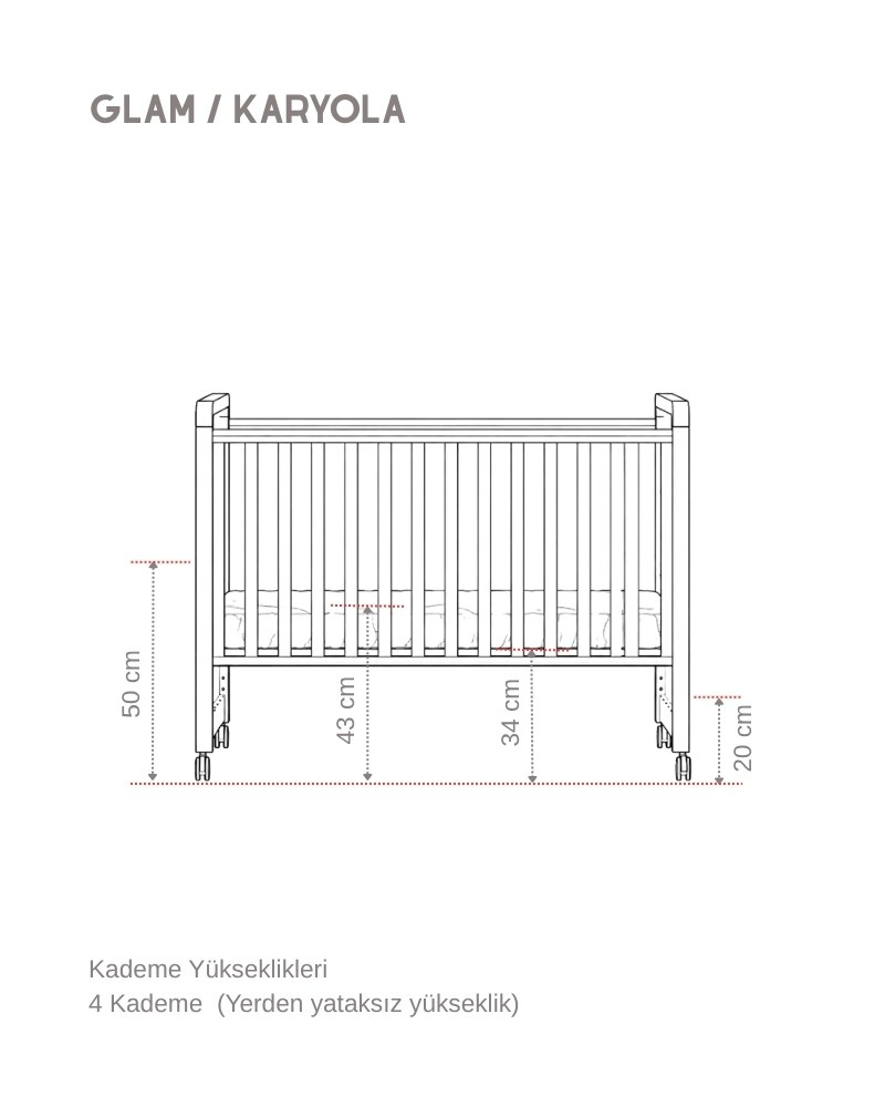 Büyüyen Ahşap Bebek Beşiği İç Yataklı Glam Naturel 71 x 130 cm