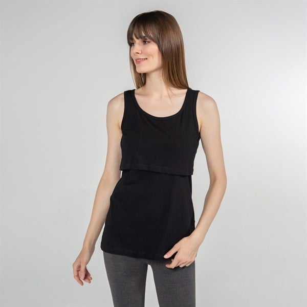 Emzirme T-Shirt Atlet Yaka Paola Siyah