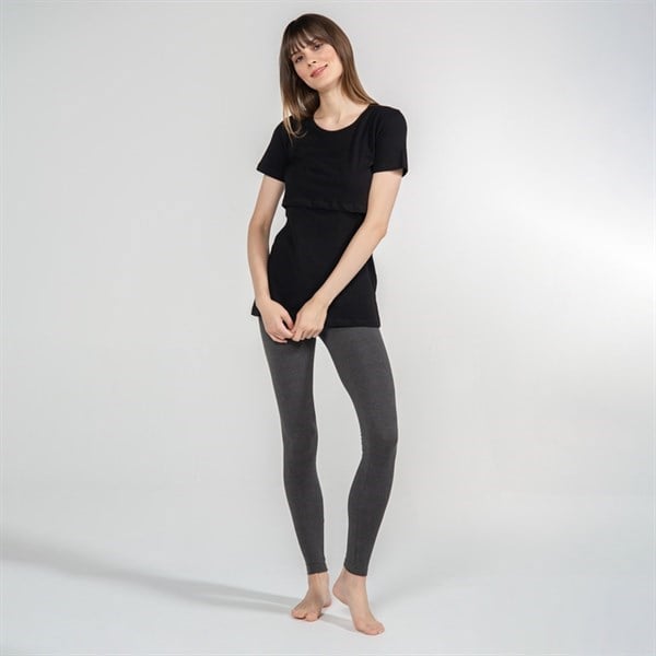 Emzirme T-Shirt Bisiklet Yaka Letizia Siyah