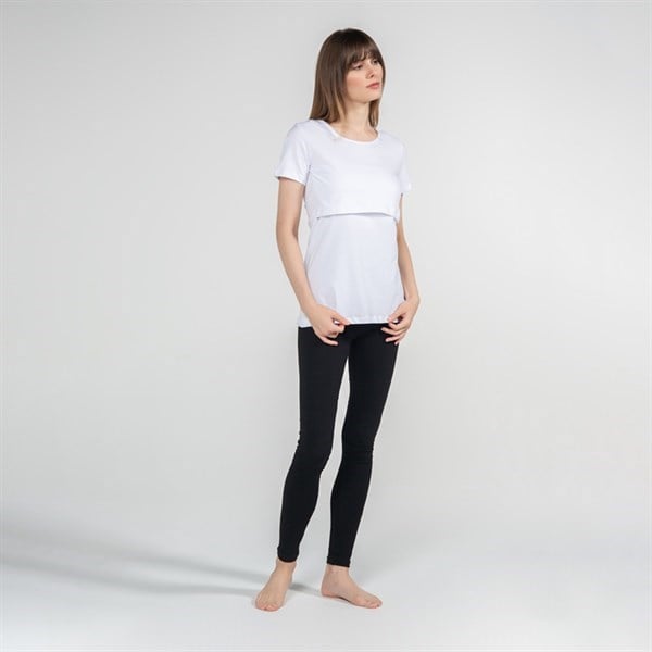 Emzirme T-Shirt Bisiklet Yaka Letizia Beyaz