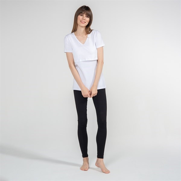 Emzirme T-Shirt V Yaka Nora Beyaz