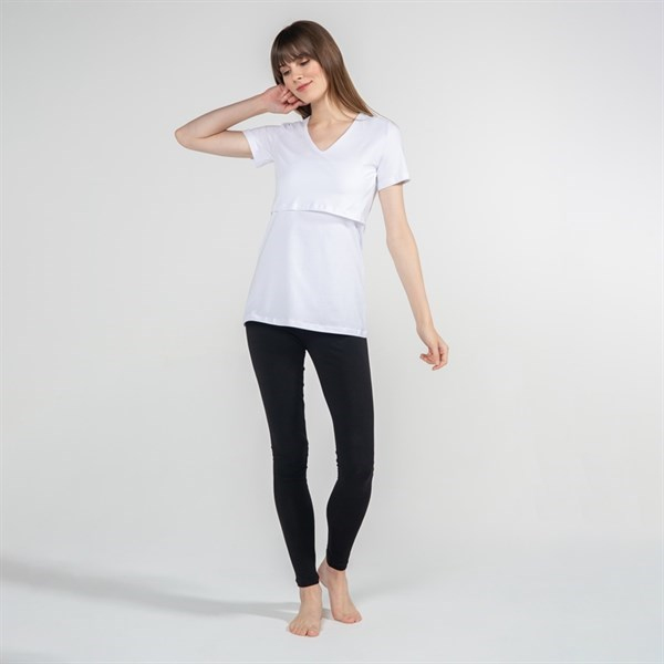 Emzirme T-Shirt V Yaka Nora Beyaz