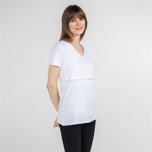 Emzirme T-Shirt V Yaka Nora Beyaz