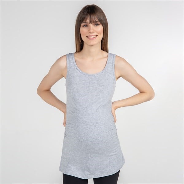 Hamile T-Shirt Atlet Yaka Alda Gri