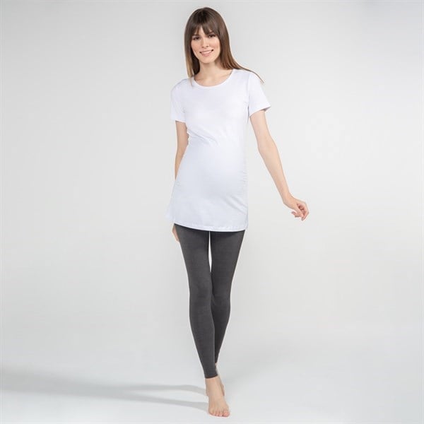 Hamile T-Shirt Bisiklet Yaka Carina Beyaz