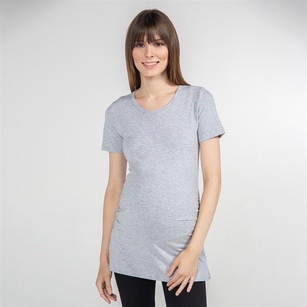 Hamile T-Shirt Bisiklet Yaka Carina Gri