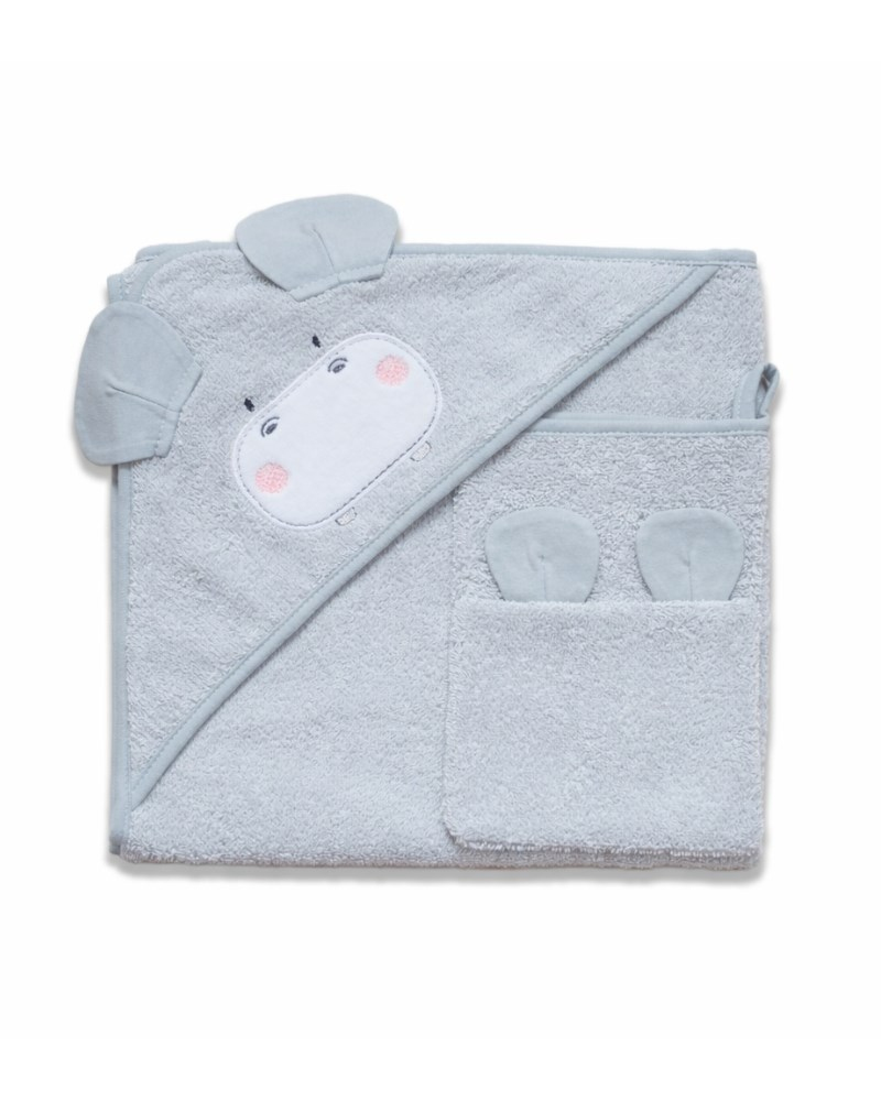 Üçgen Başlıklı Bebek Havlu Seti Bath Time Gri 90 x 90 cm