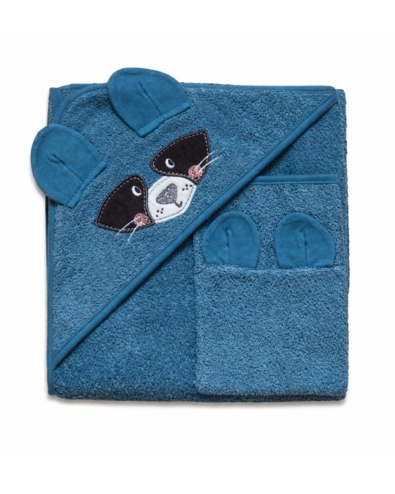 Üçgen Başlıklı Bebek Havlu Seti Bath Time Mavi 90 x 90 cm