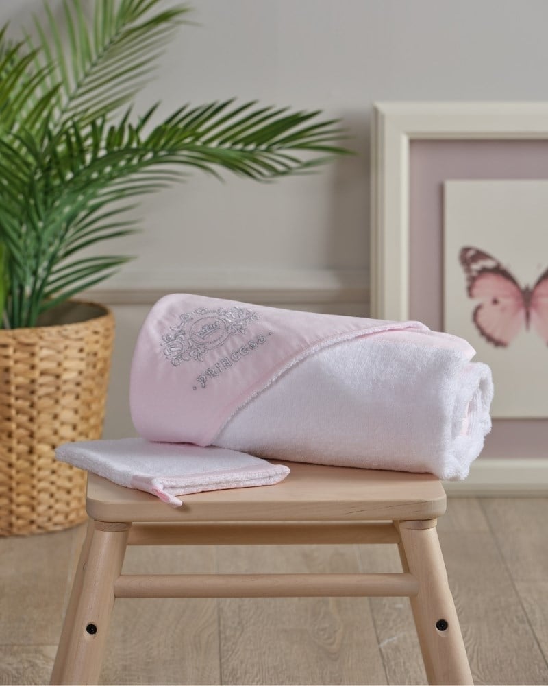 Üçgen Başlıklı Bebek Havlu Seti Princess Pembe 90 x 90 cm