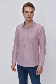  Morven Erkek Kırmızı Slim Fit Çizgili Gömlek