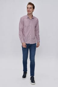  Morven Erkek Kırmızı Slim Fit Çizgili Gömlek