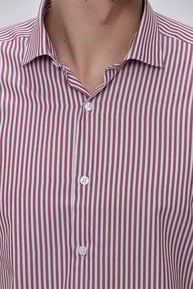  Morven Erkek Kırmızı Slim Fit Çizgili Gömlek