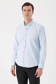 Morven Erkek A. MAVİ Jakar Desen Slim Fit Gömlek