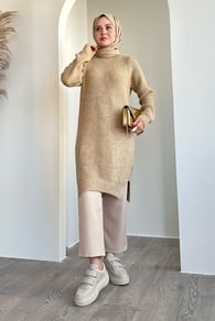 Simli Fitilli Camel Tunik