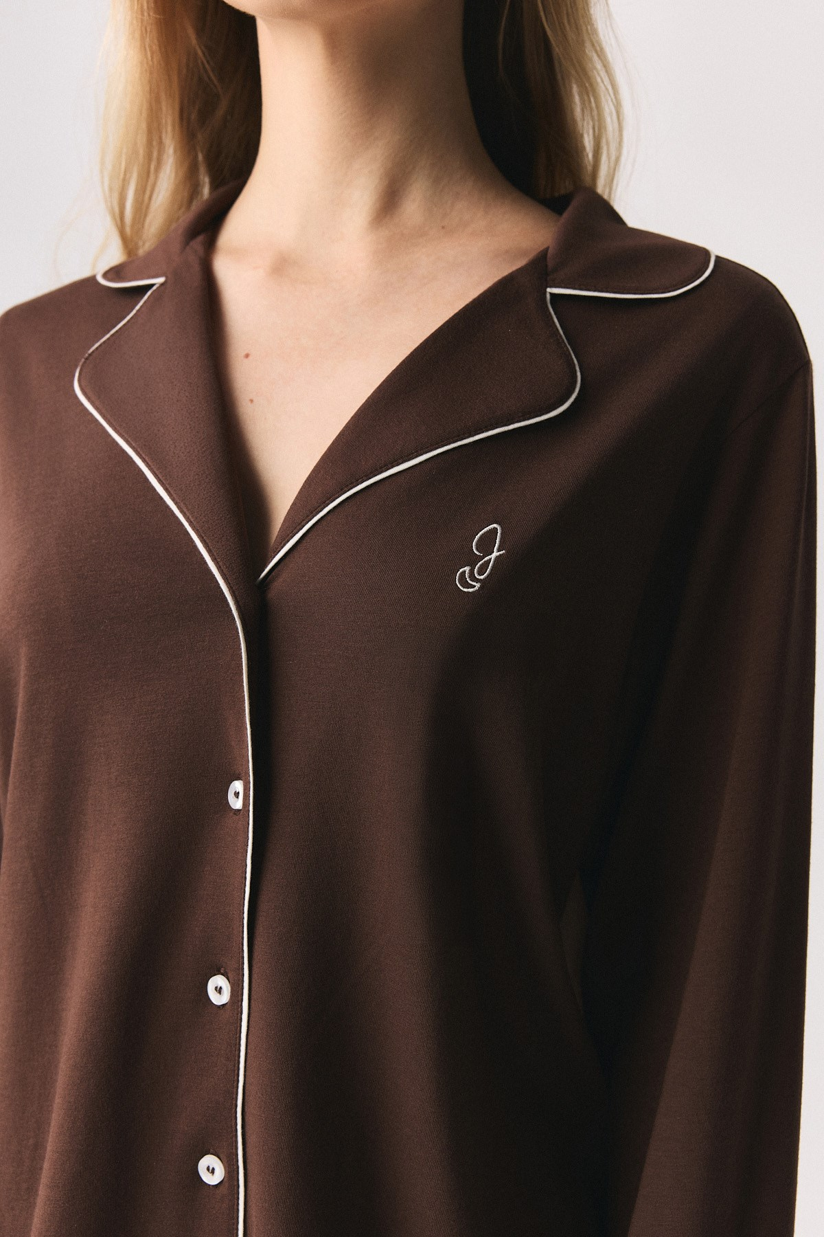 Modal Biyeli Cepli Pijama Takımı / Kahverengi