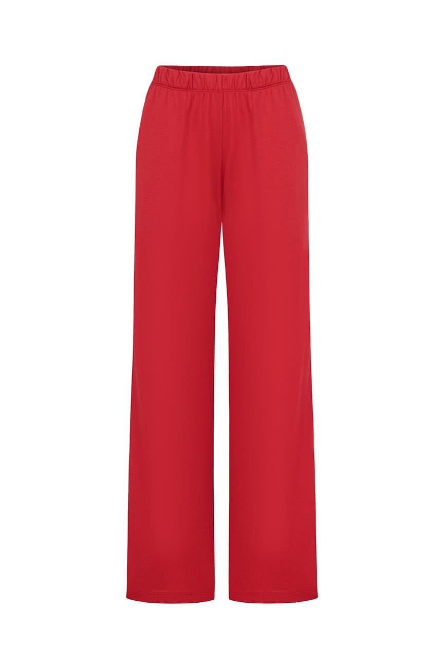 Modal Biyeli Cepli Pijama Takımı / Kırmızı