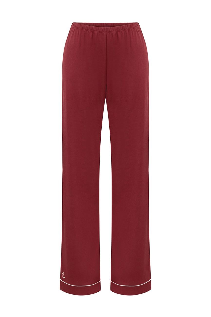 Modal Biyeli Uzun Kollu Pijama Takımı / Vişne