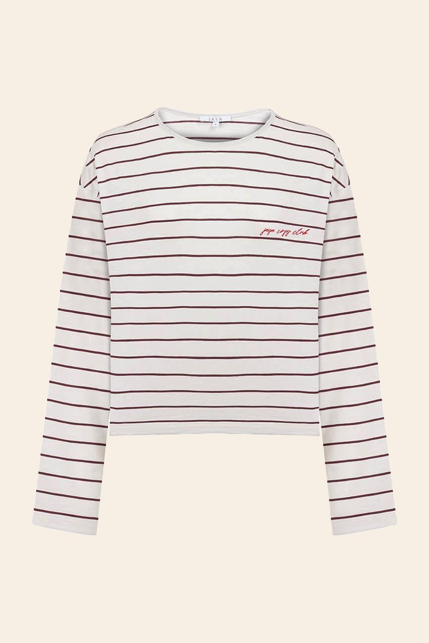 Pamuklu Çizgili  Uzun Kollu Pijama Takımı / Bordo