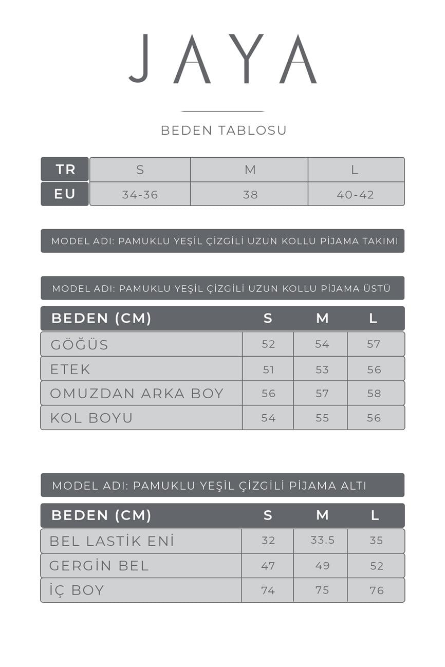 Pamuklu Çizgili  Uzun Kollu Pijama Takımı / Yeşil
