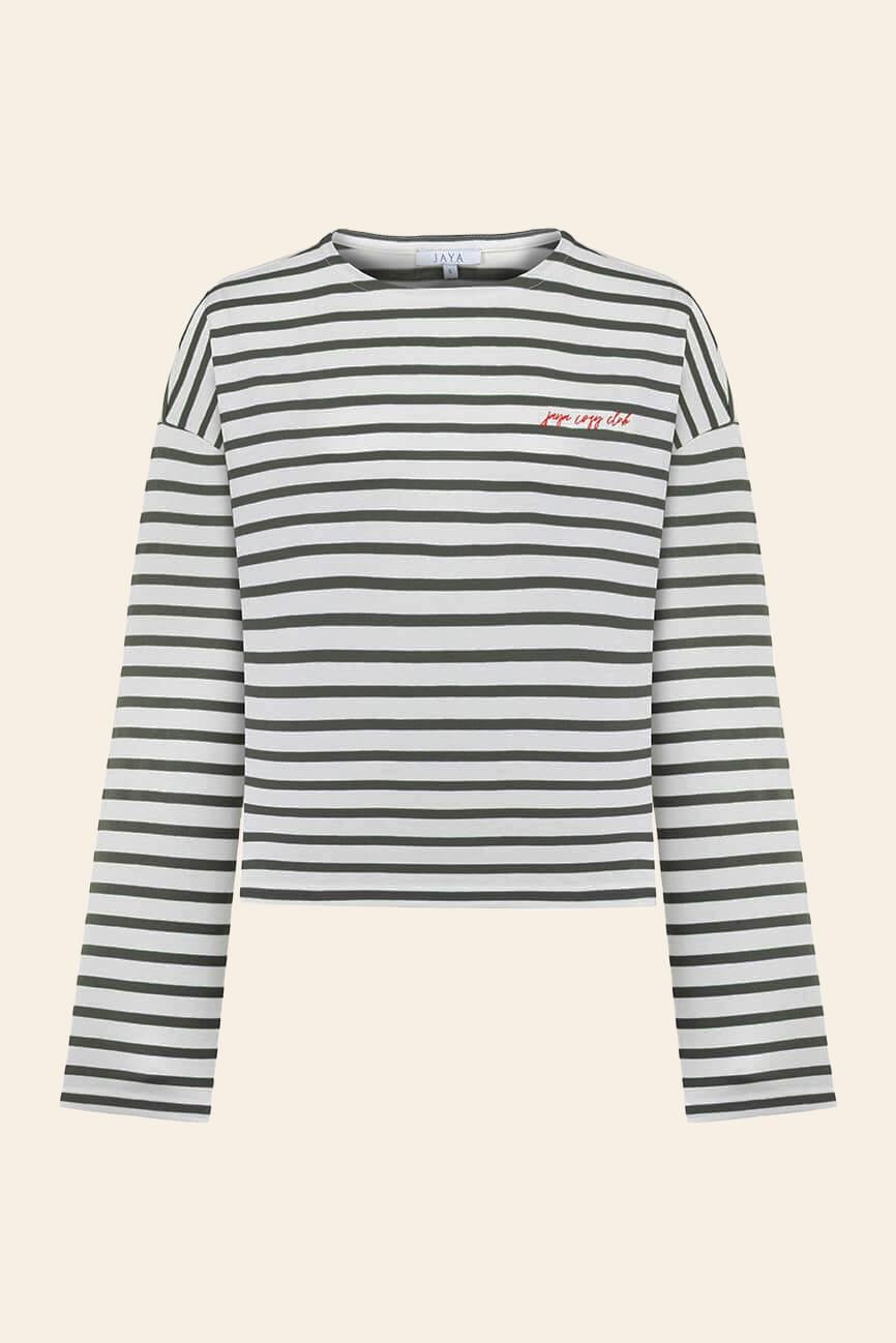 Pamuklu Çizgili  Uzun Kollu Pijama Takımı / Yeşil