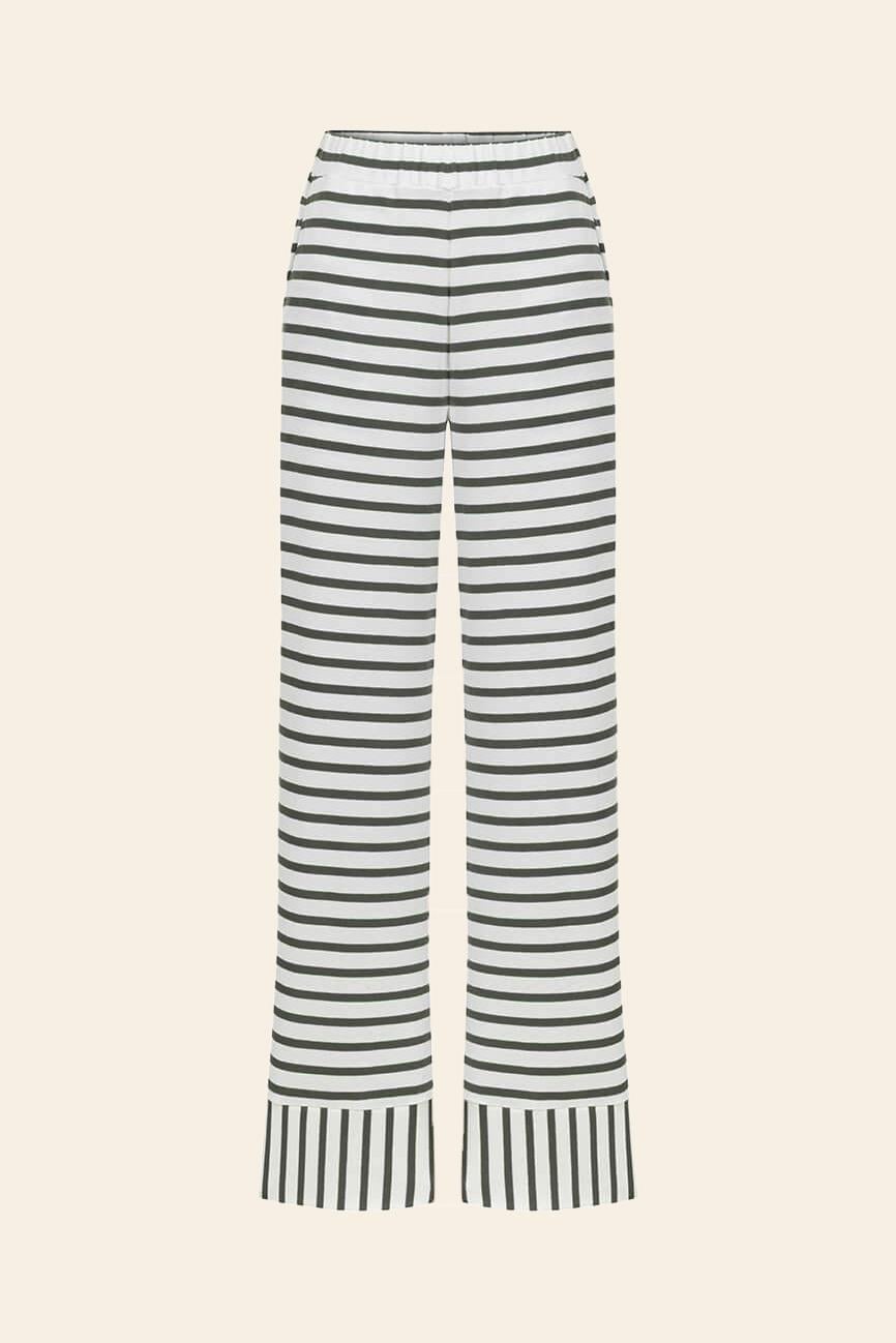 Pamuklu Çizgili  Uzun Kollu Pijama Takımı / Yeşil